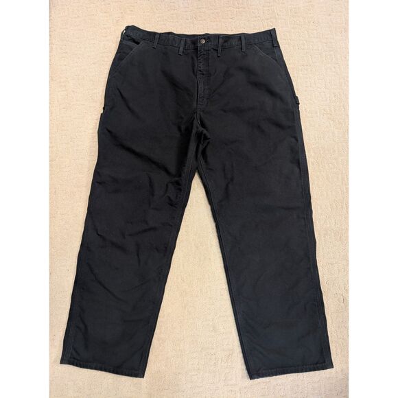 Carhartt Canvas Pants Men 46X32 B111 BLK Flannel Lined Loose Original Fit Work - Picture 1 of 10